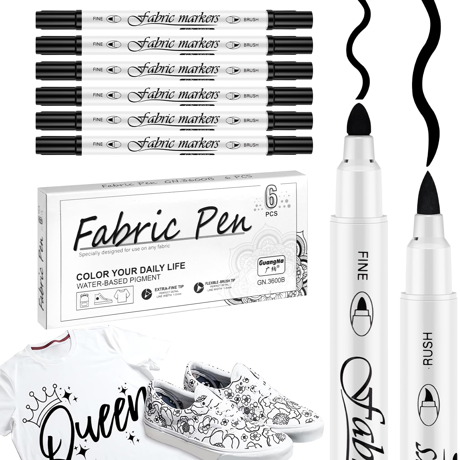 EFNHJF5 Weiß Textilstifte Waschmaschinenfest，Dual-Tip-Stoffmarker Permanent,stoff stifte waschfestTextilmarker,Ungiftige Stoffmalstifte zum