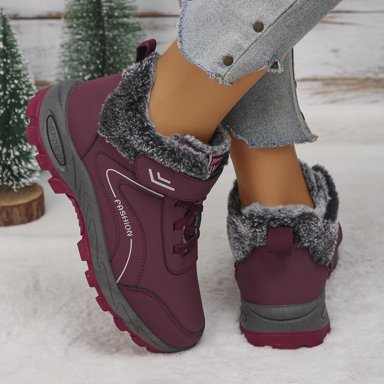 Snow Boots Womens Winter Ankle Boots Ladies Warm Plush Lined Slip On Booties for Women Waterproof Comfortable Casual Lace Up Outdoor Orthopedic Sneakers Non-Slip Walking Hiking Shoes