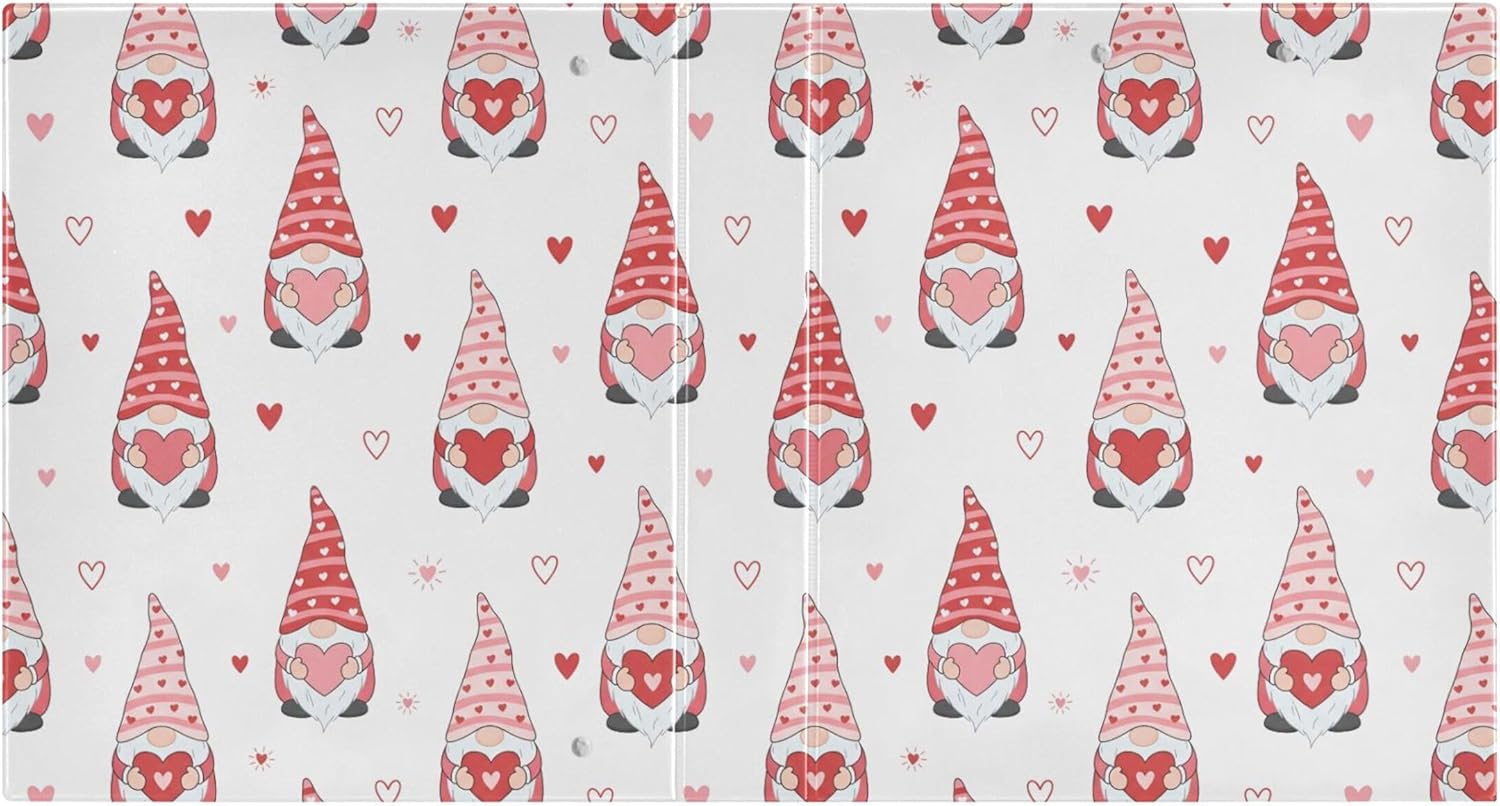 Cute Valentine's Day Dwarf 3 Ring Binders, 1.5” Round Ring Binders with Clipboard - Letter Size, 3 Interior PVC Clear Pockets & Anti-Slip Clip for Office School Supplies, 2PCS