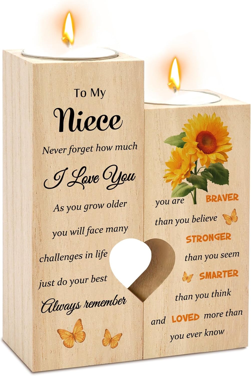 Niece Gifts from Auntie Aunt Uncle Sunflower Gifts for Women Wooden Candle Holder Candlestick Best To My Niece Birthday Christmas Valentines Day Mothers Day Presents Unique I Love You Gift Table Decor