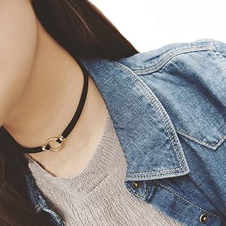 2PCS Fashion And Personality Collarbone Chain Choker Necklace With Metal Ring Adjustable Collar Bib Collar Chain Necklace ...