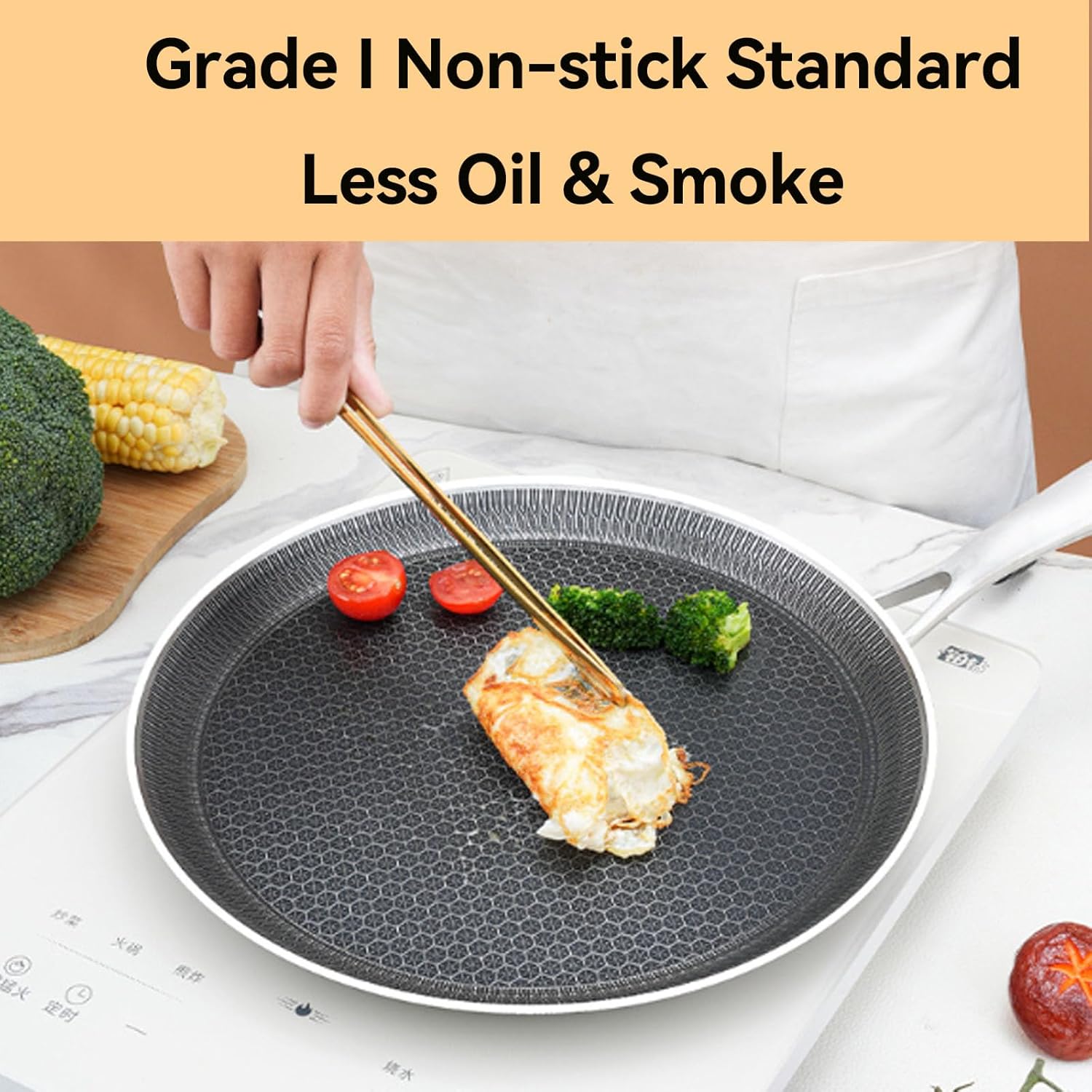 Nonstick Crepe Pan, Stainless Steel Flat Skillet, Stainless Steel Honeycomb Coating Pancake Pan, Tortilla Griddle Pan for Easy Cleanup, Compatible with All Cooktops, PFOA Free Cookware,10.23 i