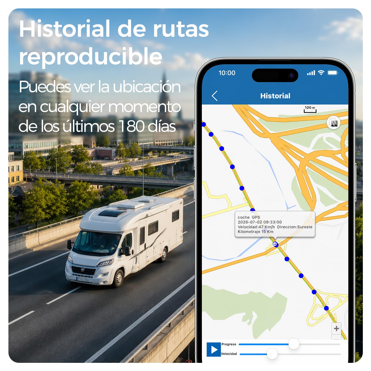 WINNES Localizador GPS para Coche con SIM, Rastreador GPS Sin Suscripción | Alerta Antirrobo Móvil, Seguimiento en Tiempo Real, Geovalla, Historial 180 Días, Batería 10000 mAh, Gestión de Flotas, IP65