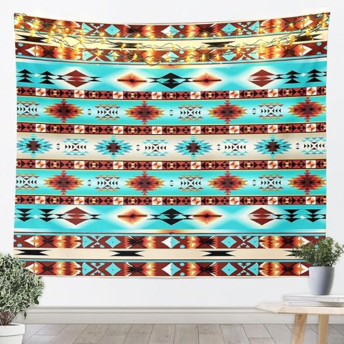 Miniatura 8 de Tapiz de caballos, tapices aztecas nativos del suroeste, granja, vida silvestre, arte de pared, arte de pared de geometría tribal india