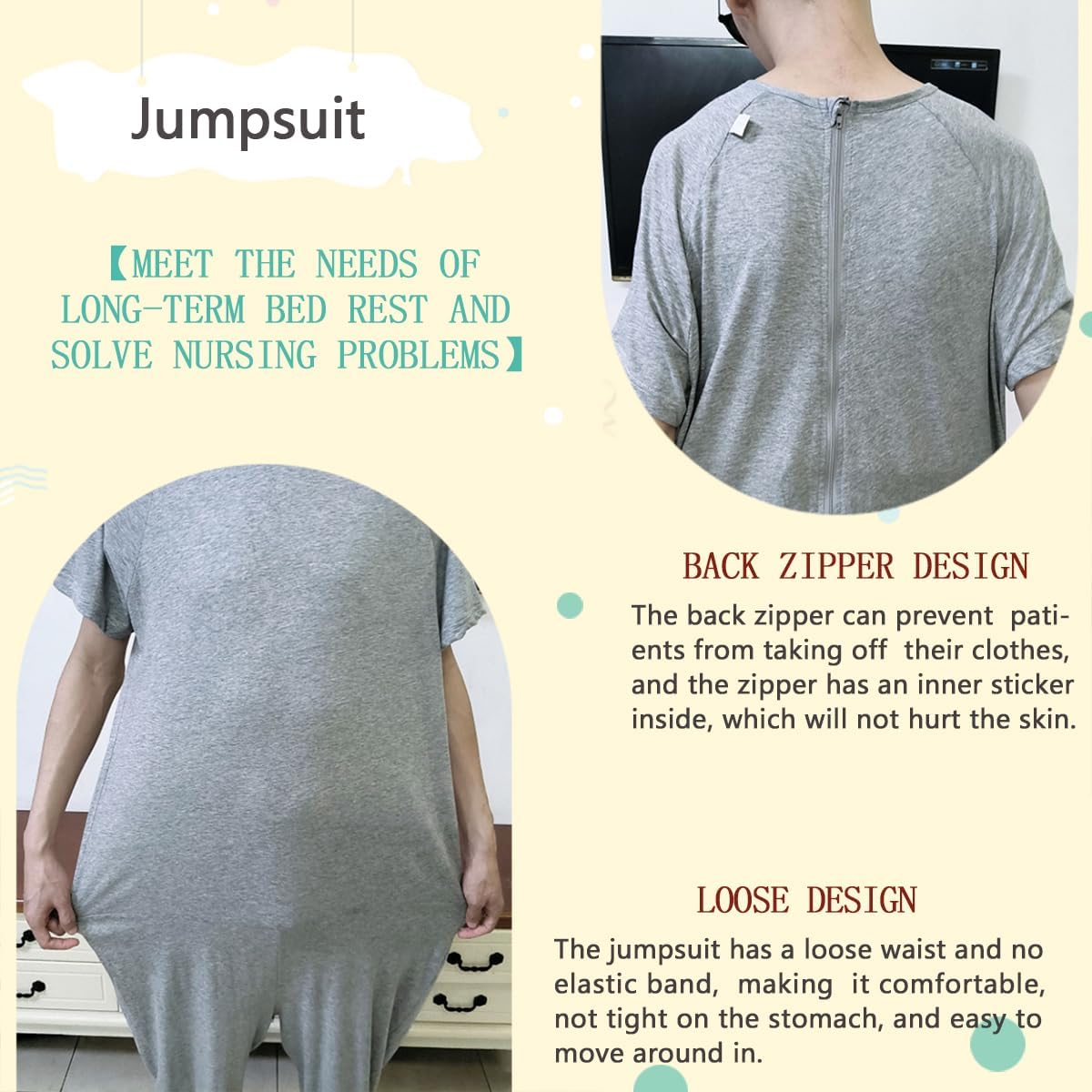 Unisex Anti-Strip Adaptive Jumpsuit with Back-Zipper,One-Piece Short-Sleeved Trousers,Suitable for Seniors,Incontinence Care,Dementia Patient,Alzheimer’s Patients - Image 4