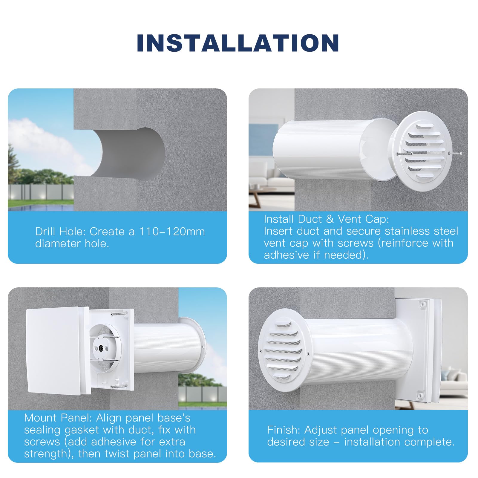 Ventilateur VMC 100mm Noyau Céramique - Moteur EC 5W, Télécommande, 3 Modes Extraction/Insufflation/Circulation - Réduit l'Écart Thermique de l'Air Entrant, 20-50 m³/h, Noyau Lavable
