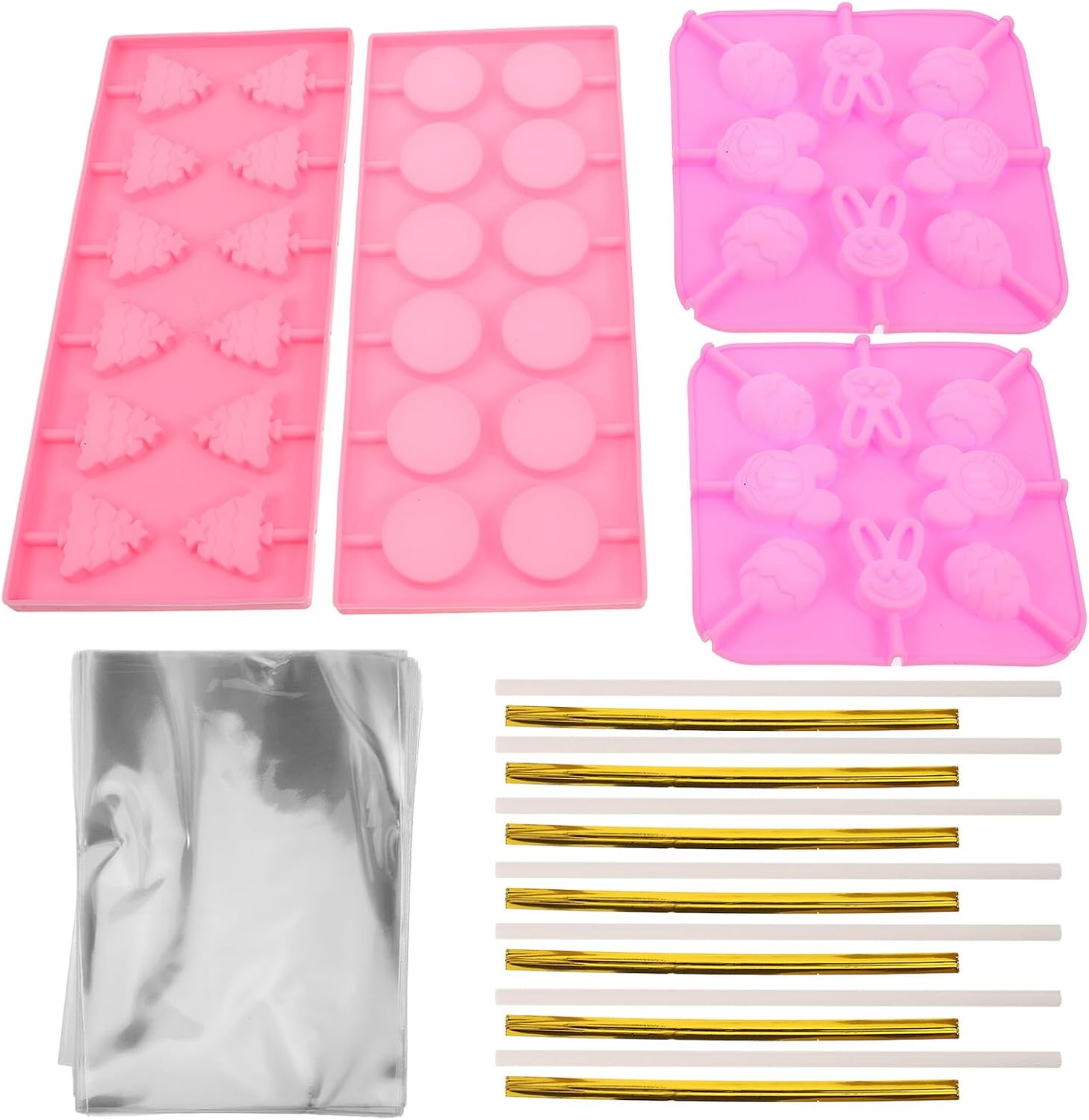 MAGICLULU Christmas Silicone Lollipop Molds Set 7pcs Holiday Candy Molds for DIY Hard Candy and Chocolate Sucker Making with Lollipop Sticks Treat Bags and Twist Ties