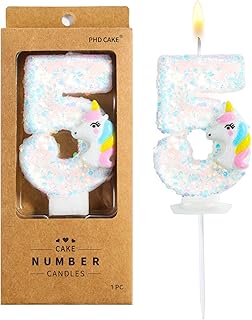 PHD CAKE 2.76 Inch Number 5 Unicorn Birthday Candles, Unicorn Themed Number Candles, Party Celebration