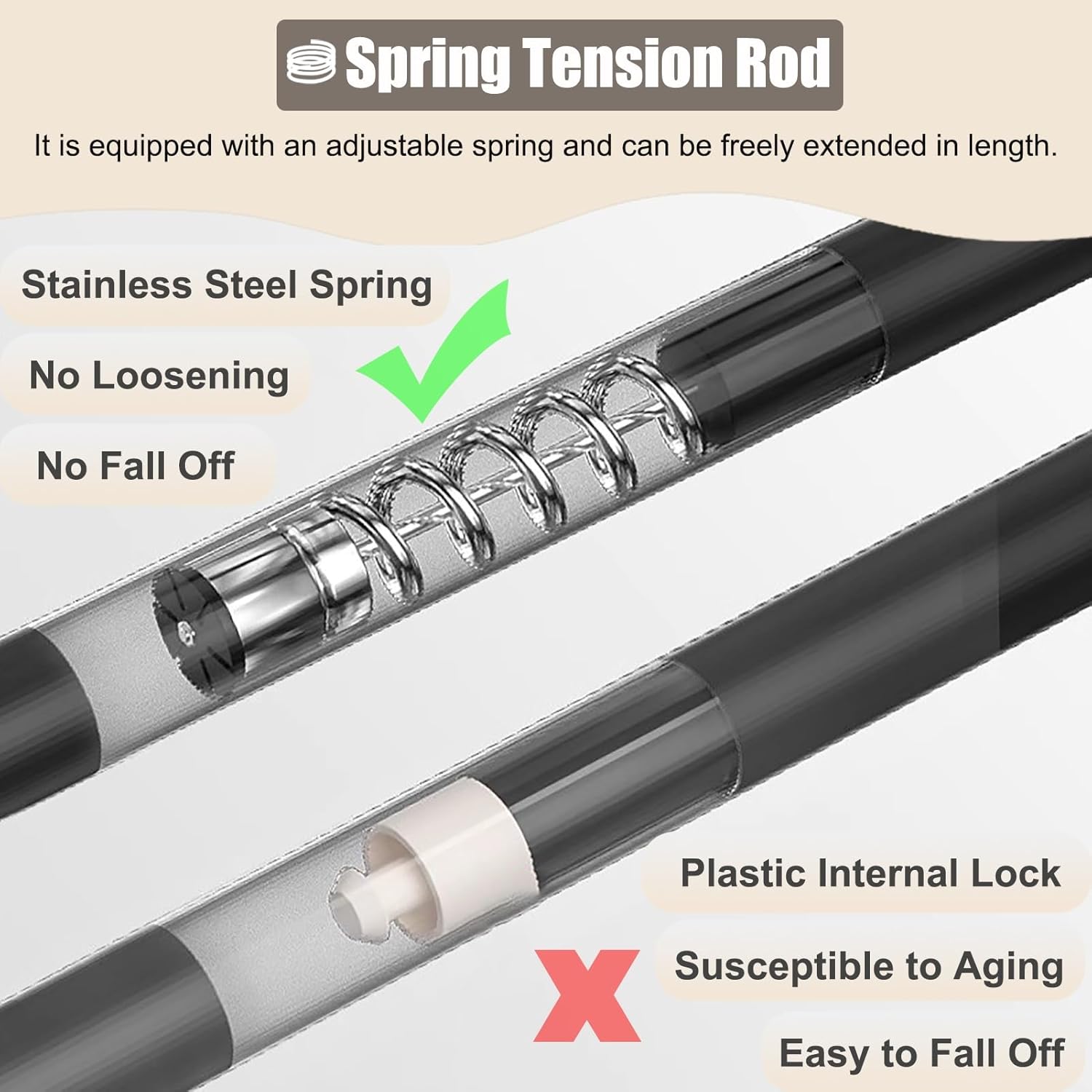 ZIMGOD Closet Rod Expandable Spring Tension Rod for Windows, No Drilling Hanging Clothes Support Tube with Anti-Slip Base, Detachable Drapery Rods for Home Curtain(Black,310-370cm(122-145.6in))