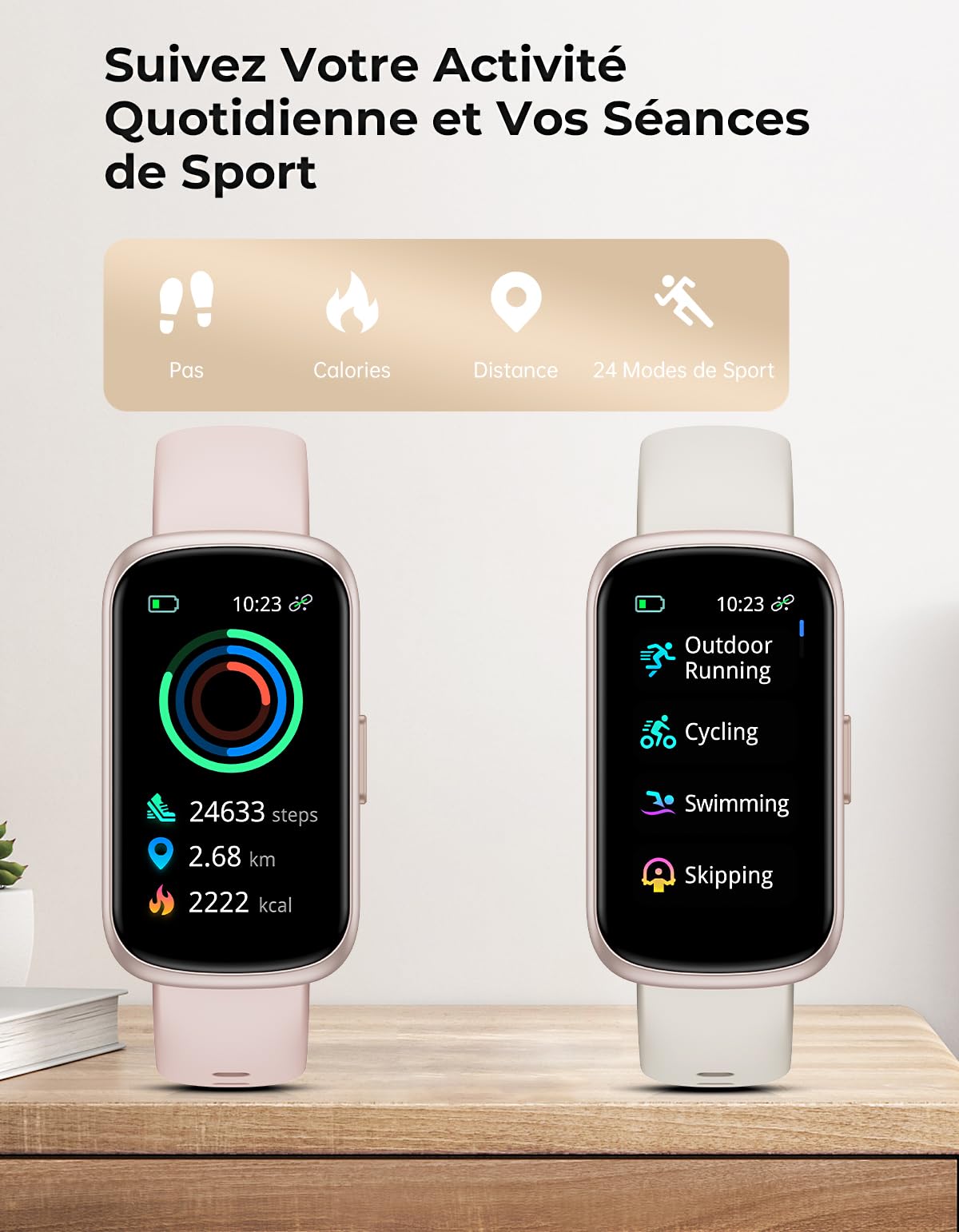 Montre Connectée Femme Homme - 3 Bracelets, 1,47'' Bracelet Connectée avec 24/7 Fréquence Cardiaque, SpO2/Sommeil, Mode Sport, Podomètre, Notification, Etanche 3ATM pour Android iOS, Or Rose/Stellaire