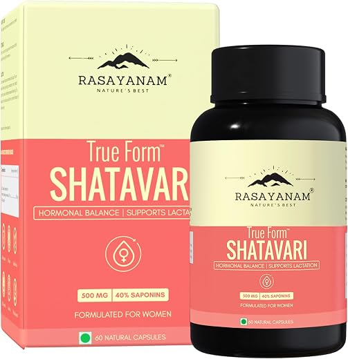 Rasayanam Shatavari Capsules 500mg, Highest Saponins 40% | Natural Lactation Supplement for Breastfeeding | For Women Hormonal Balance, Immunity & Vitality | Asparagus Racemosus – 60 Capsules