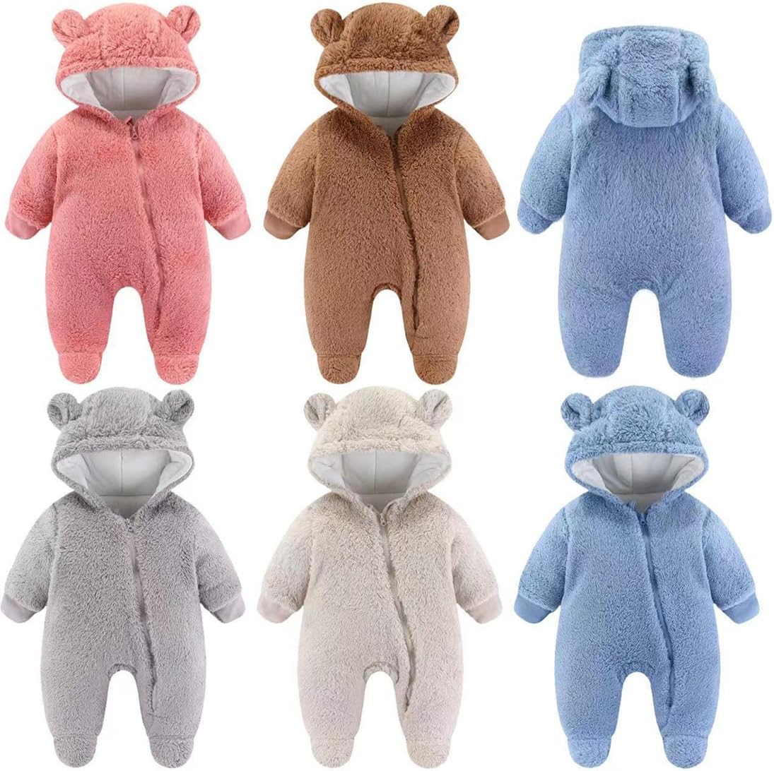 Baby Infant Boys Girls Ears Zipper Thick Fleece Jumpsuit Winter Onesie Winter Clothes Coat Jumpsuit