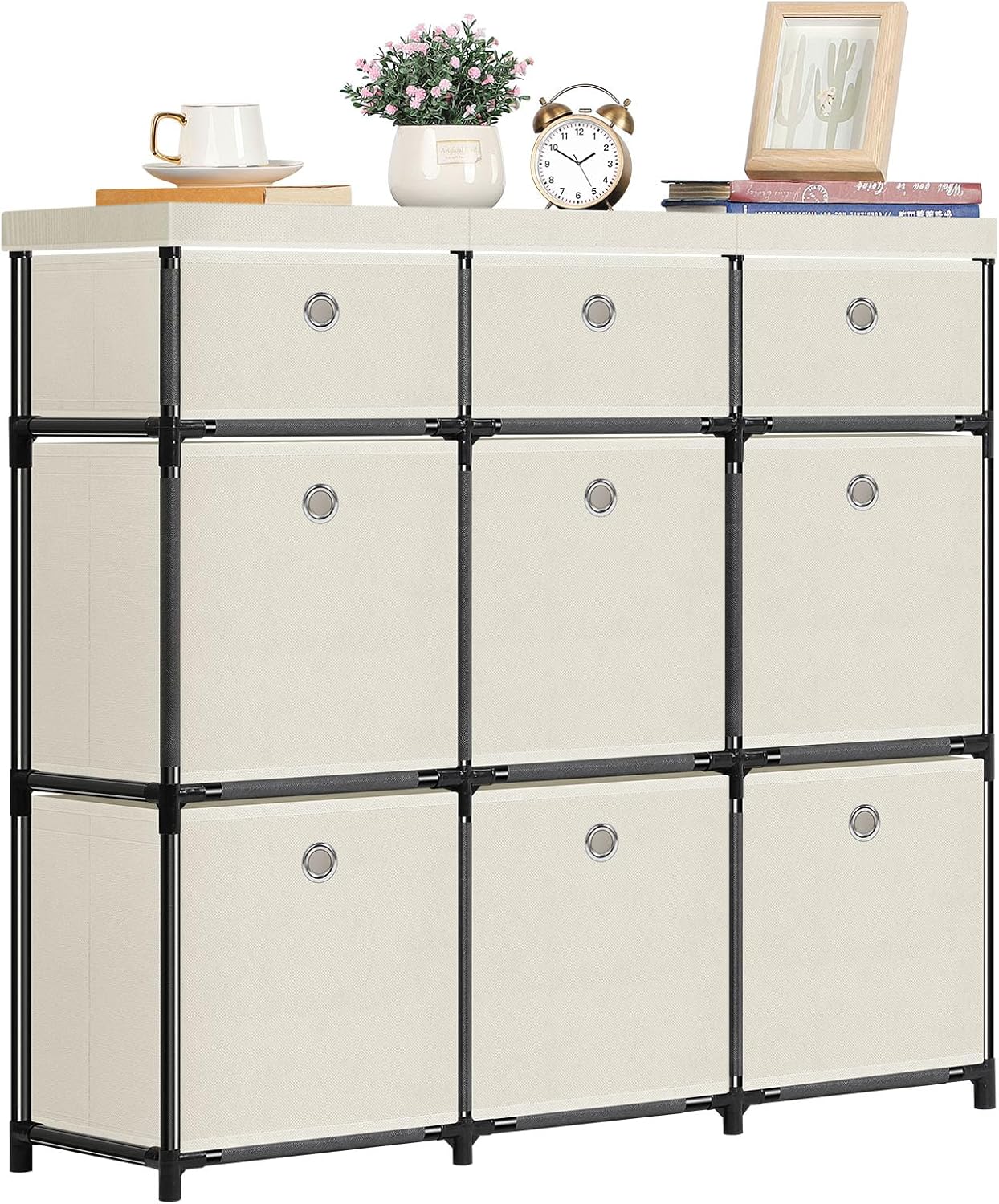 HAITRAL 9 Cube Storage Organizer, Fabric Storage Chest Drawers Organizer Unit for Closet, Easy Assembly Clothes Closet Dresser for Bedroom,Dorm,Hallway, Storage Bins (White)