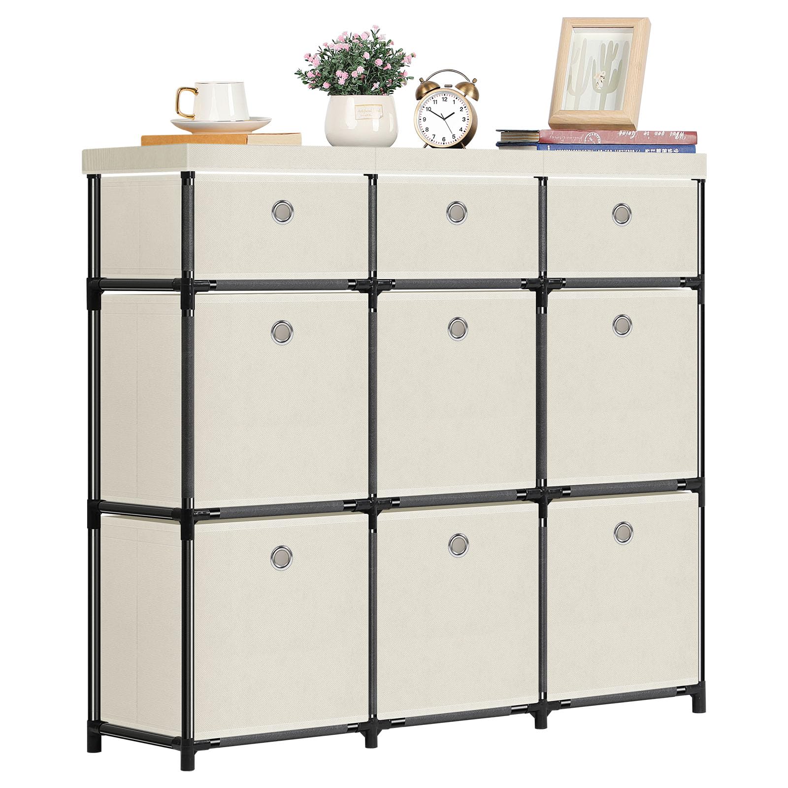 HAITRAL 9 Cube Storage Organizer, Fabric Storage Chest Drawers Organizer Unit for Closet, Easy Assembly Clothes Closet Dresser for Bedroom,Dorm,Hallway, Storage Bins (White)