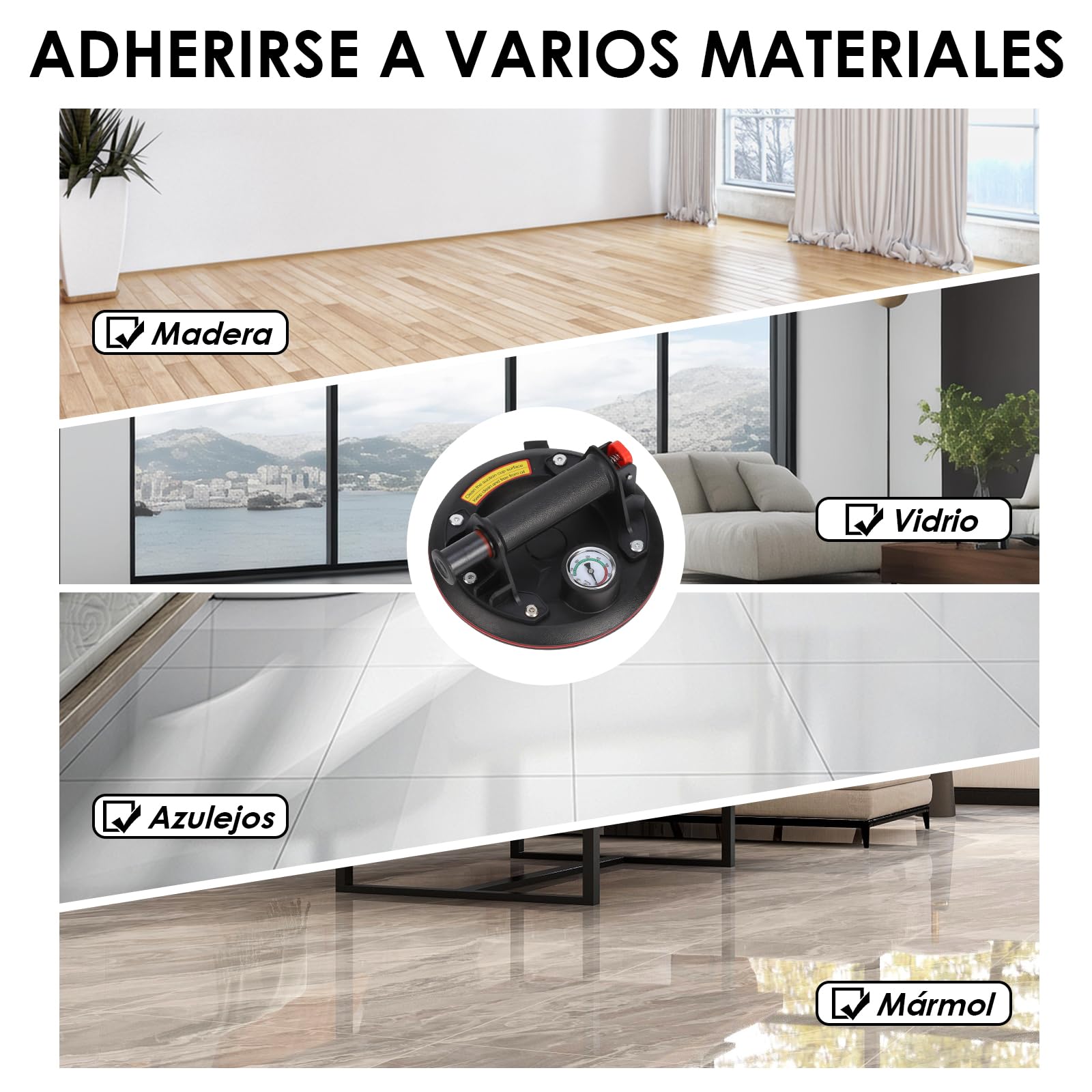 2 Piezas 8" Ventosas para Cristal con Manómetro, Ventosa Capacidad de Carga Máxima 200 kg, Ventosa Cristal con Caja de Transporte para Vidrio, Azulejos, Mármol