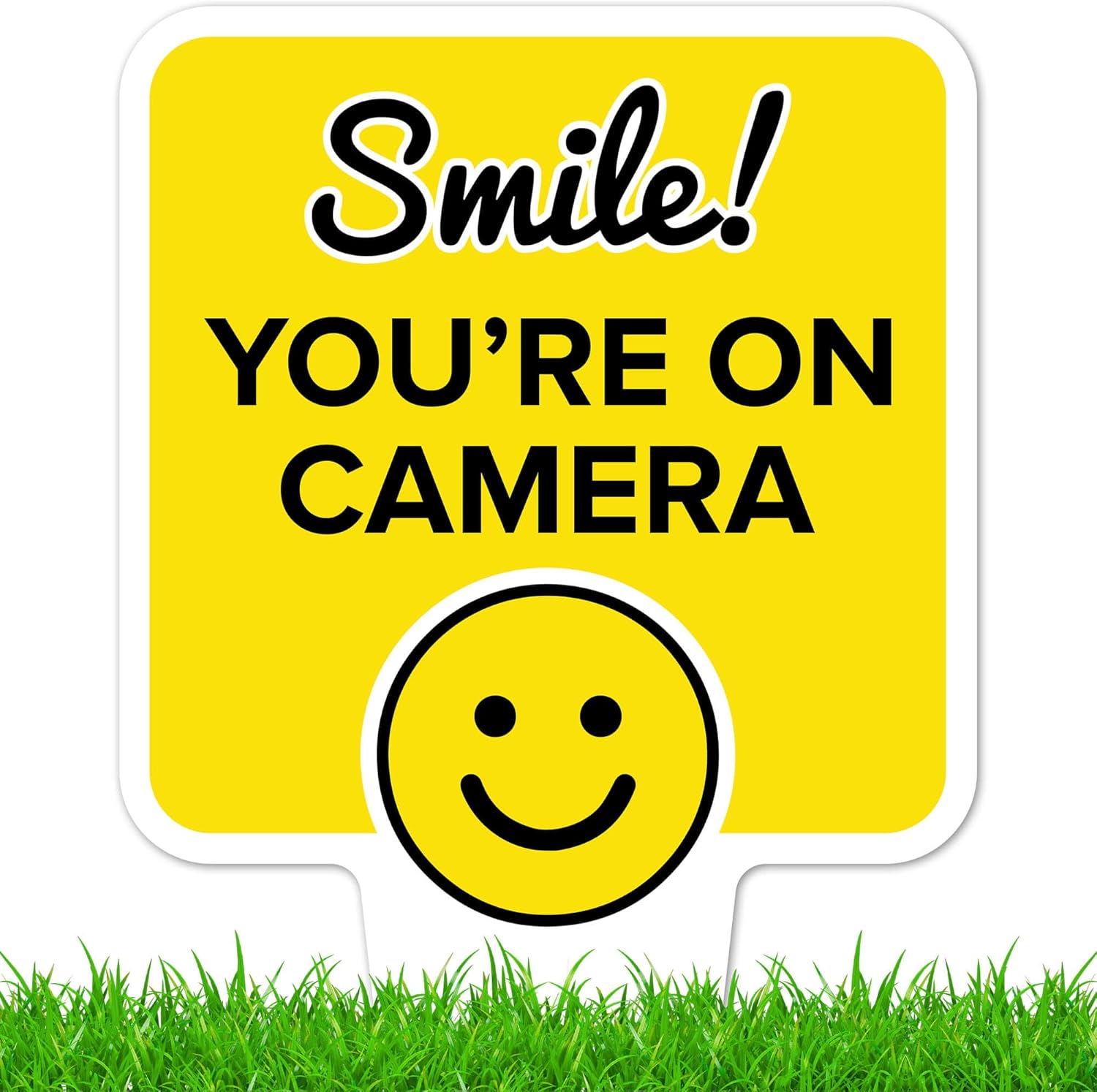 Smile, You're on Camera Sign, 11"x21", Heavy Duty Integrated Ground Stakes, Indoor/Outdoor Use, Rust Free Aluminum Composite, Made in USA by My Sign center
