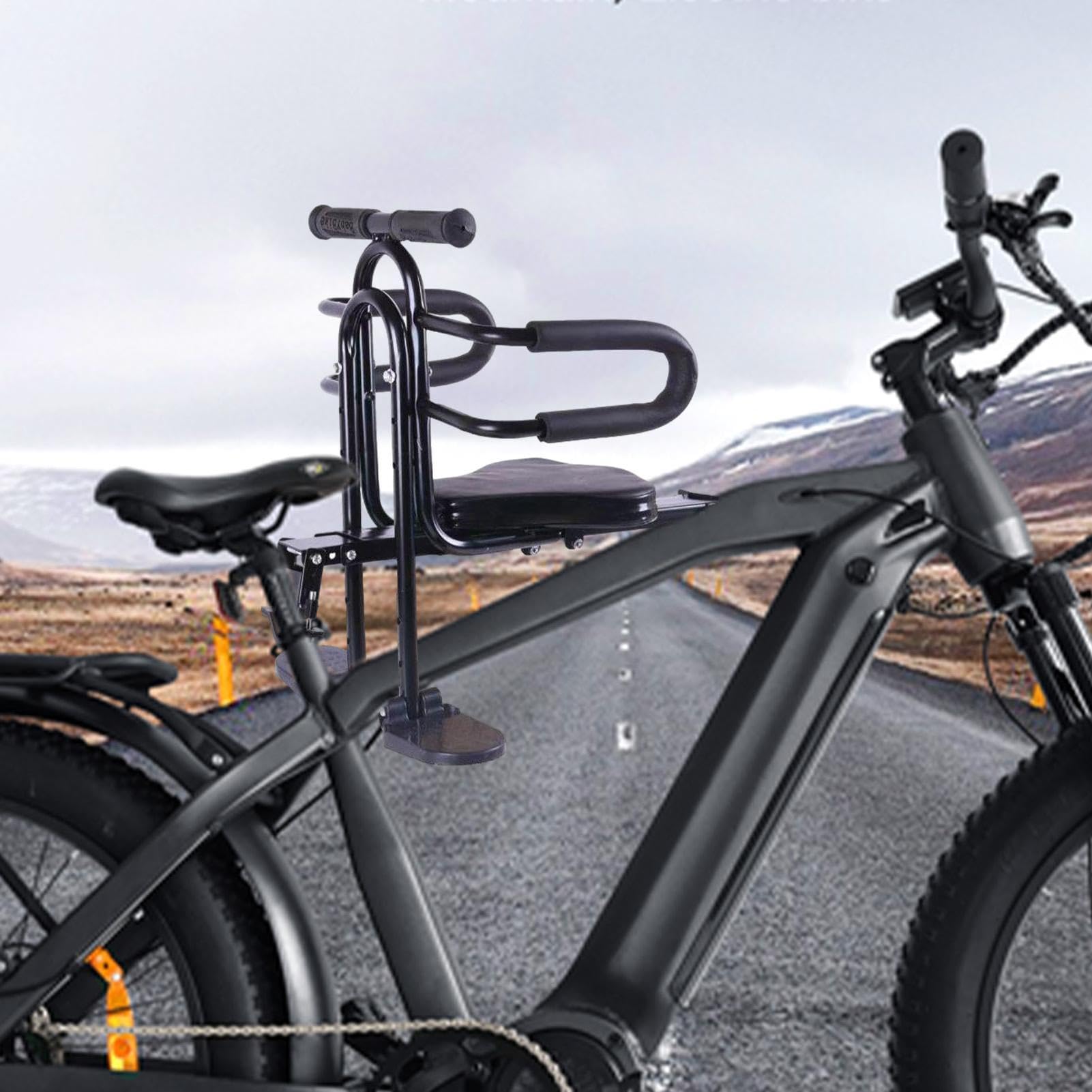 Generico Seggiolino Bambini da Bici Altezza Regolabile, Schienale, Pedane | Portatile Schienale E Pedane Poggiapiedi Adatto A Tutti I Tipi Di Biciclette, Mountain Bike E Bici Da