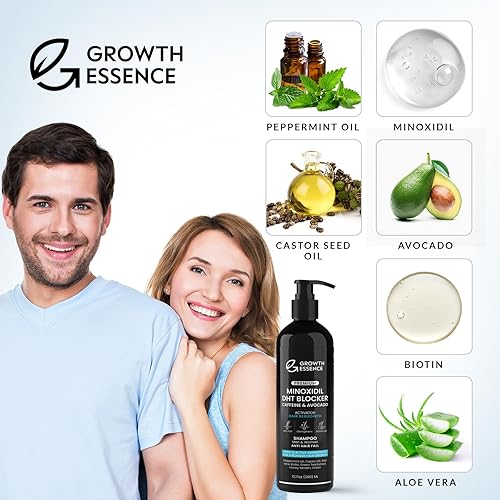 Miniatura 6 de Champú de minoxidil y biotina para el crecimiento del cabello, enriquecido con cafeína, aceite de ricino y cebolla, bloqueador DHT para un cabello