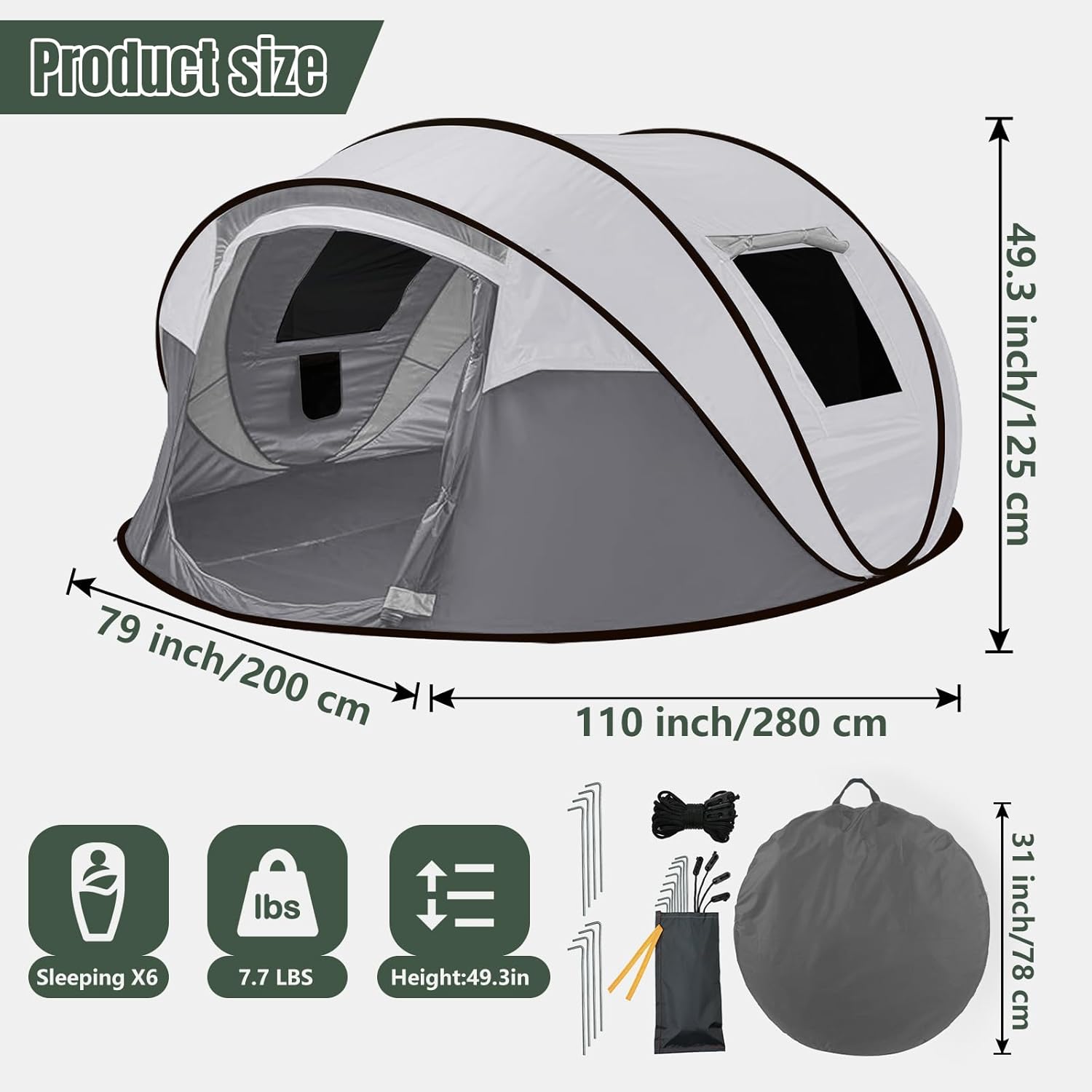 Instant Pop Up Camping Tent, 4-6 Person Tents,Automatic Set Up Tent in 3 Seconds,Waterproof Sunshade Family Tent,Portable Lightweight Dome Tent for Outdoor Camping,Hiking,Travel & Beach