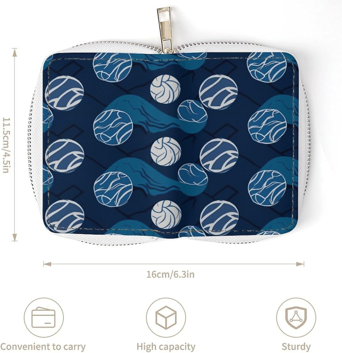 Blue Volleyball Card Holder RFID Blocking,Credit Card Wallet for Women And Men,Card Case Organizer Bag with Zipper
