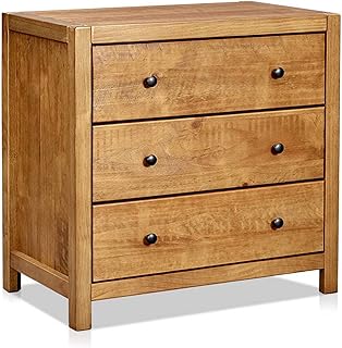 MUSEHOMEINC Rustic Wood with 3-Drawer Dresser,Storage Night Stand,Round Metal knobs,Oak Finish
