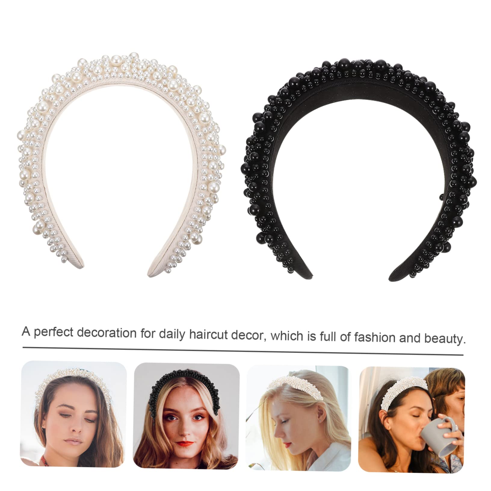 FOMIYES 2pezzi Fascetta Per Capelli Donna Motivi Di Perle Cerchietto Da Festa Decorazioni Di Perle Accessorio Per Copricapo Chic