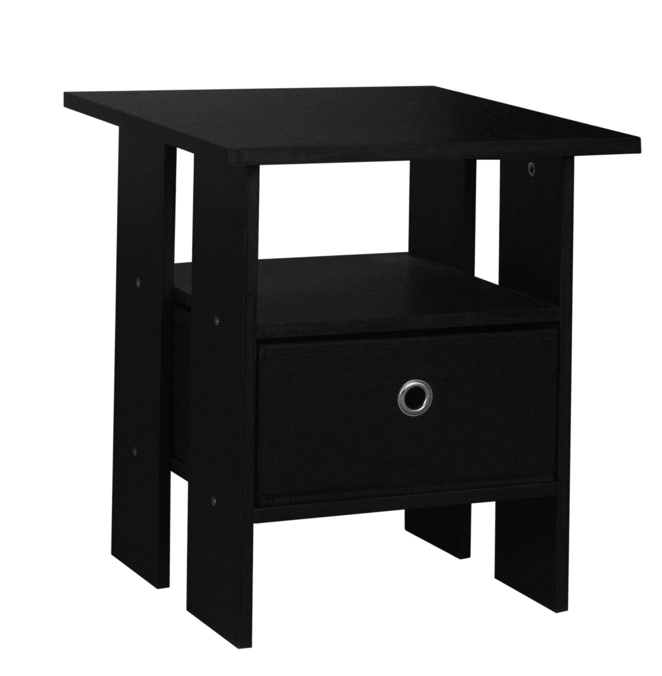 URBNLIVING 3 Tier Black Wooden Modern Side End Table With Colourful Drawer (Black)