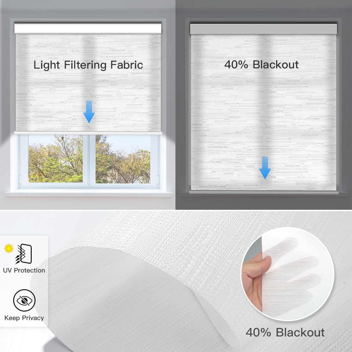 Motorized Light Filtering Roller Shades with Remote Control, Smart Blinds for Windows Compatible with Alexa Google via Hub, Rechargeable Electric Window Shade Customized Size(Texture White)