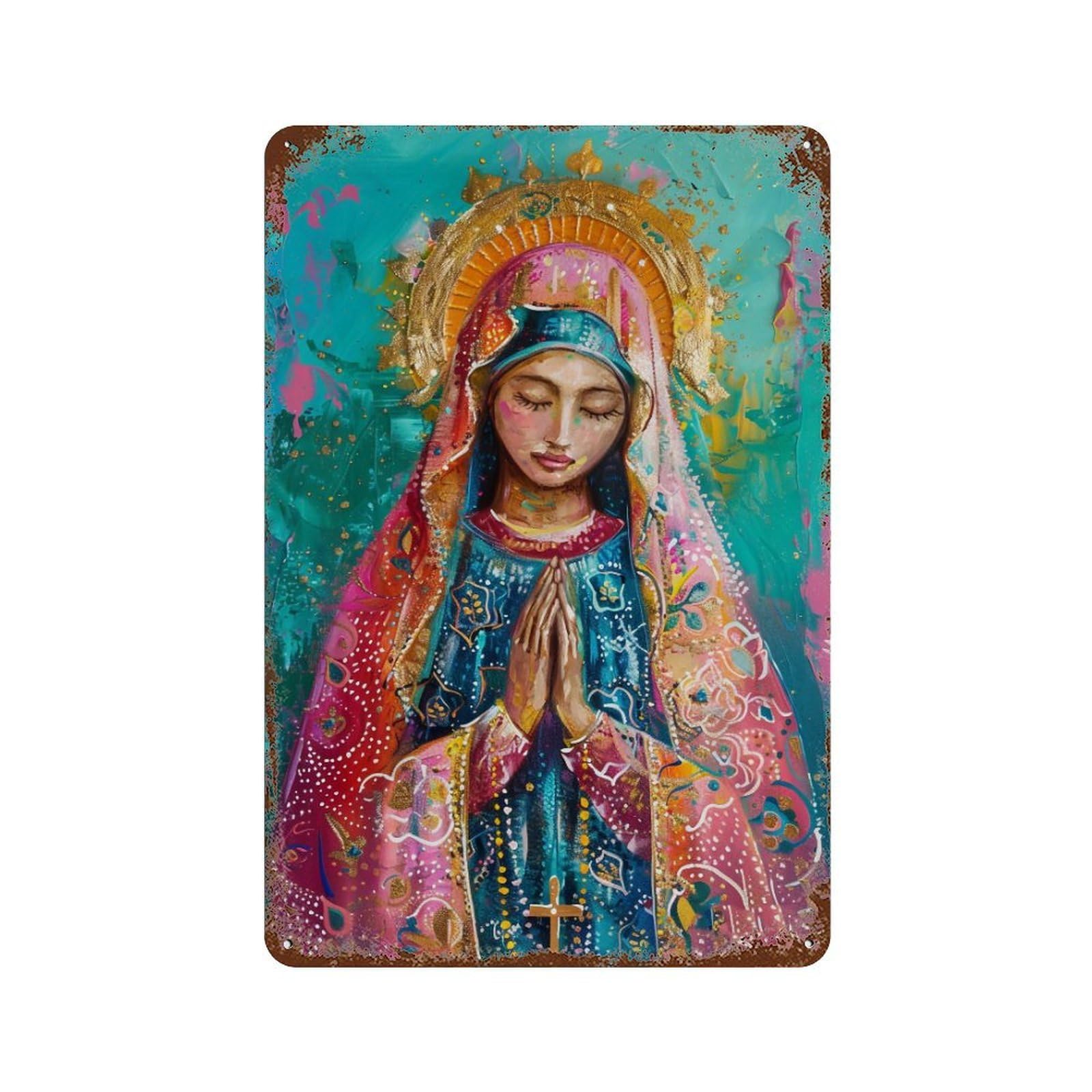 FHUYEURHRY Colorful Impasto Virgin Mary (2) 04 Wall Decor Retro Iron Vintage Art Metal Tin Sign Poster Modern Home Cofffee Club Art Bar Shop Decorations Style-38 30x20cm