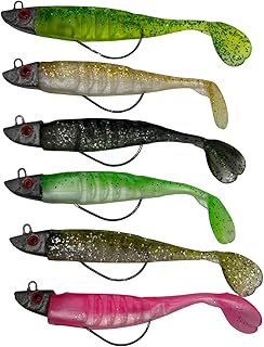6-Pack - Swimming Minnow, Fishing Lures, Bass Lures, Treble Hook, Realistic Bait - Soft Plastic