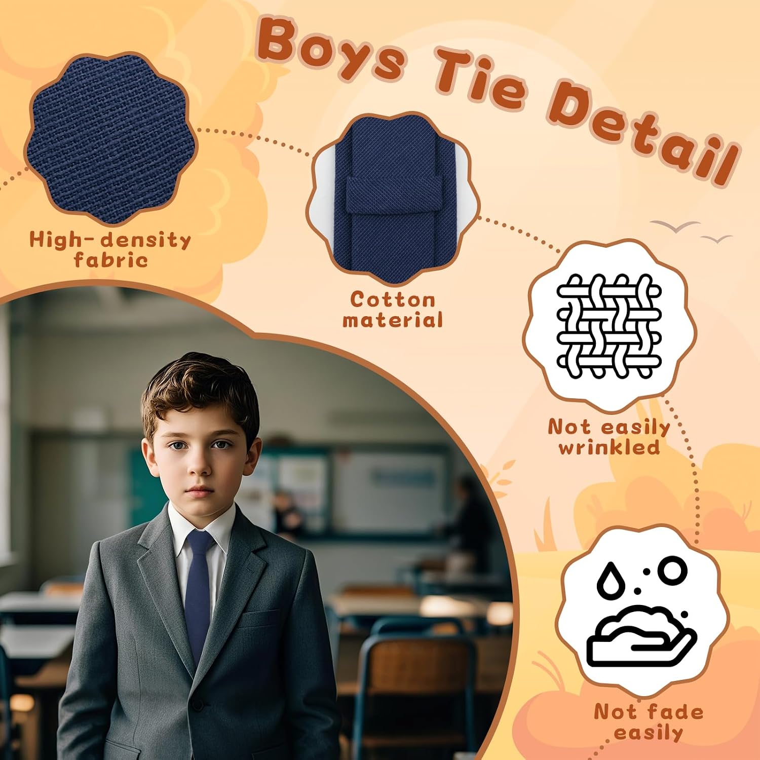 Cotton Boys Tie 12-14 Years, Adjustable Kids Tie Solid Color Ties for Boys, Boys Necktie for School Wedding Party