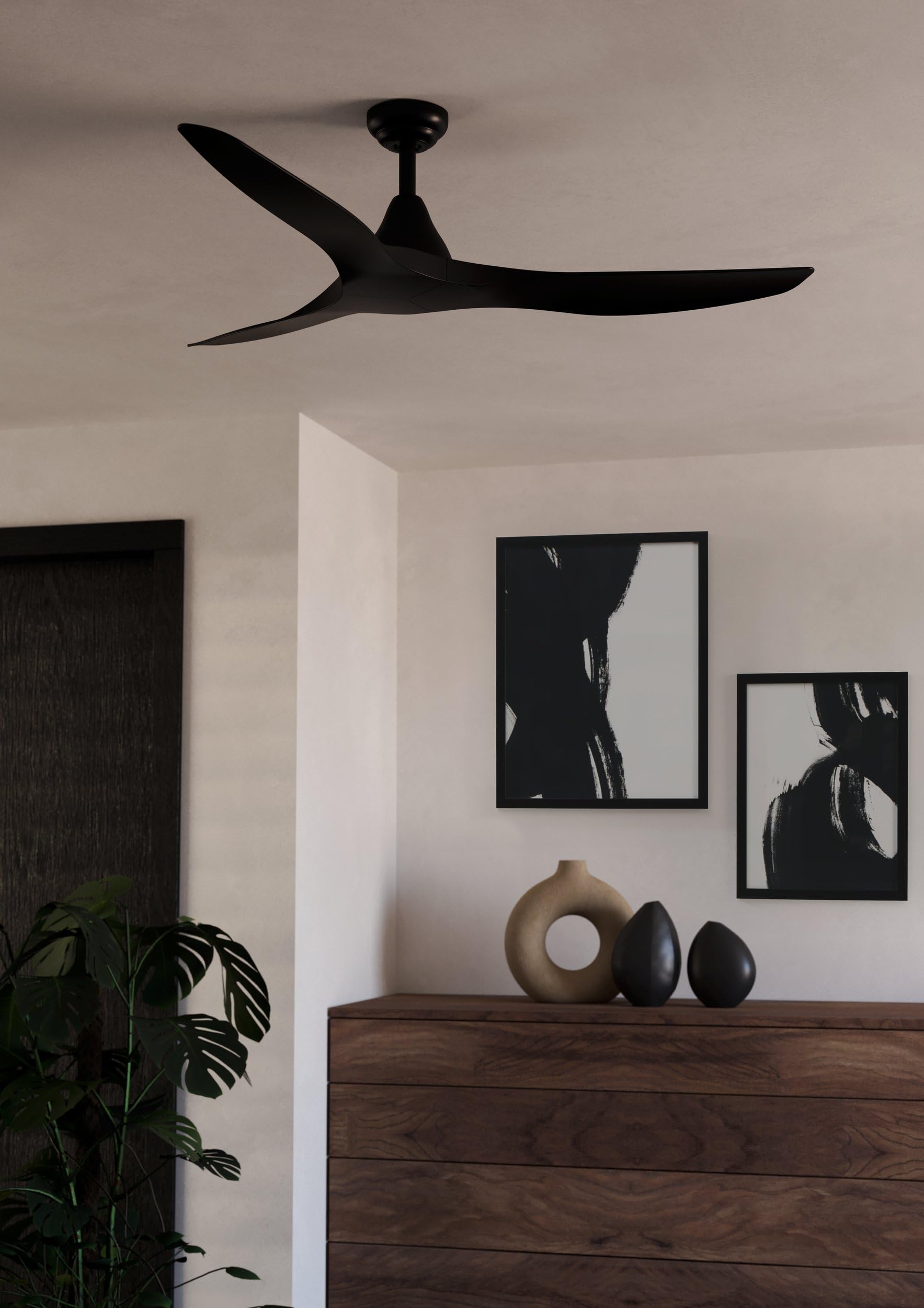 EGLO Deckenventilator Portsea, 3 Flügel Ventilator mit Fernbedienung, Timer und Sommer Winter Betrieb, ABS Kunststoff in Schwarz matt, DC Motor, leise, Ø 132 cm