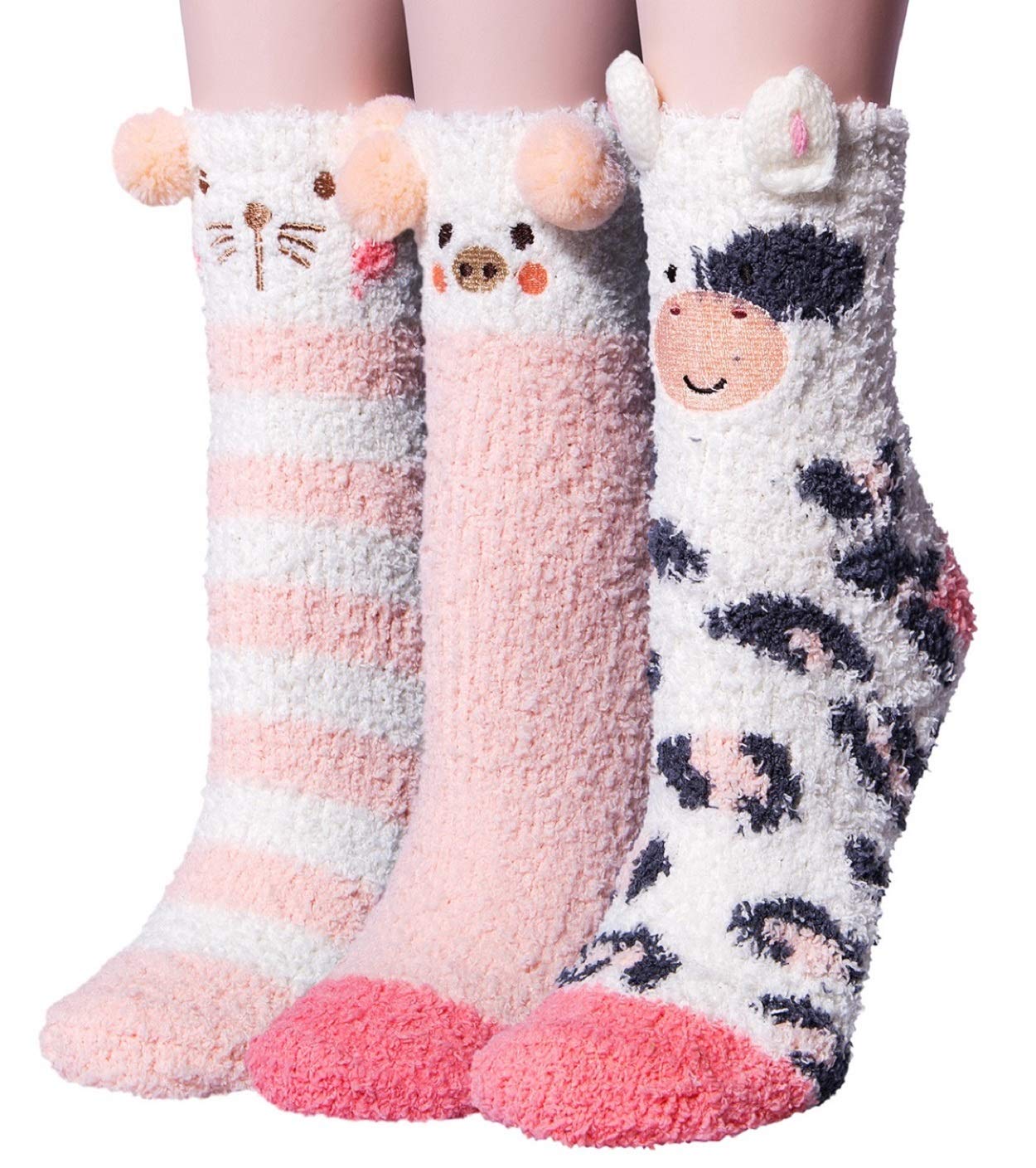 YSense3 Pairs Womens Fuzzy Socks Cozy Winter Warm Fluffy Soft Cute Animal Fuzzy Home Slipper Socks