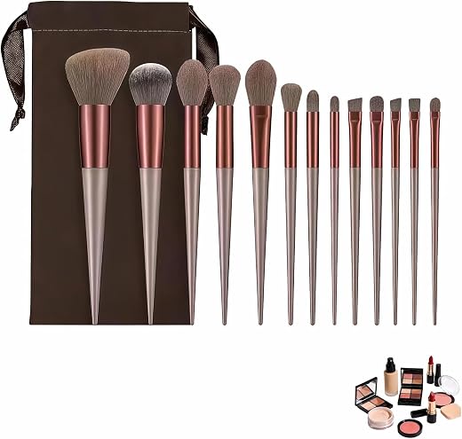 Makeup Brush Set 13 Piece with Portable Cloth Pouch, Professional Cosmetic Brushes Kit for Foundation Powder Blush Contour...