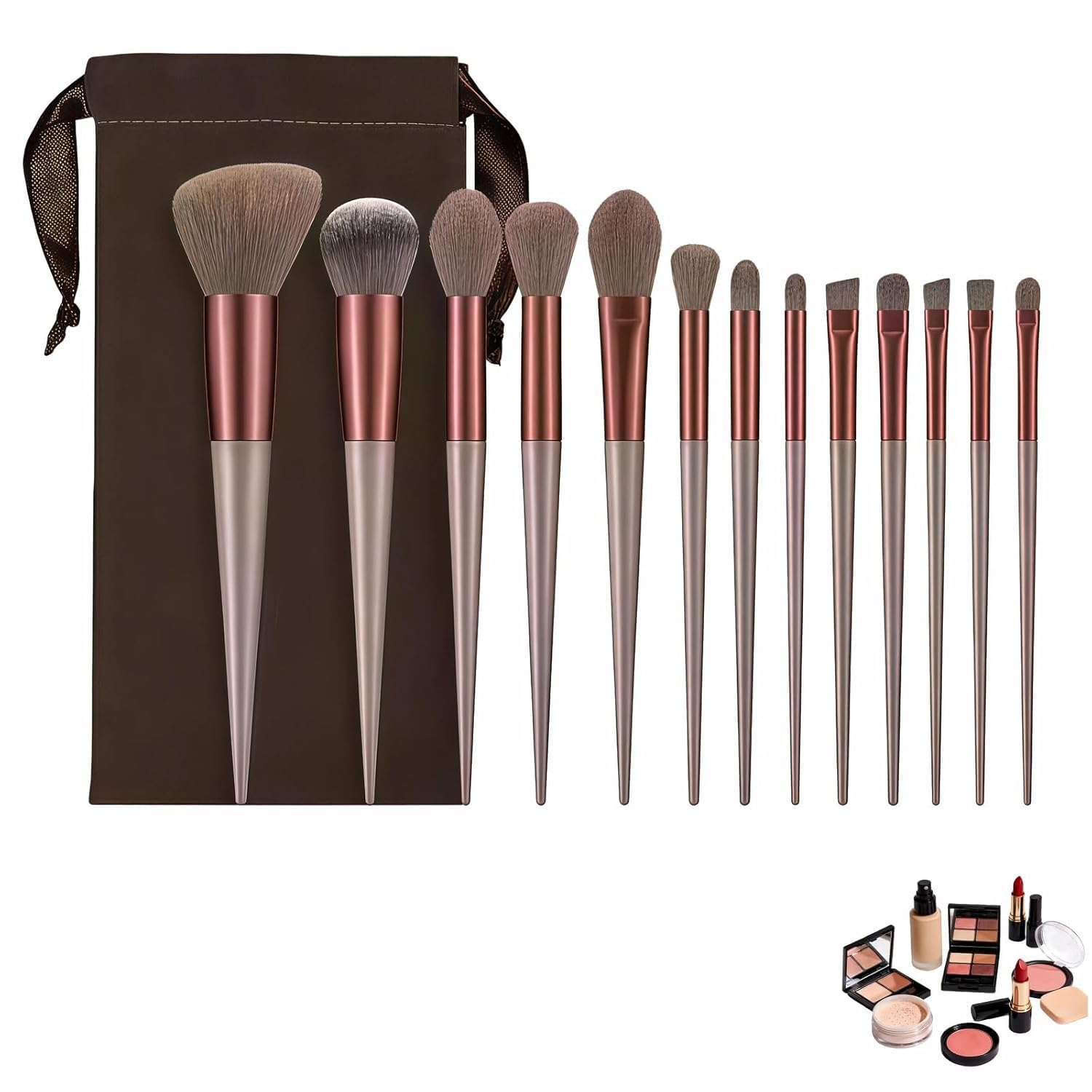 Makeup Brush Set 13 Piece with Portable Cloth Pouch, Professional Cosmetic Brushes Kit for Foundation Powder Blush Contour...