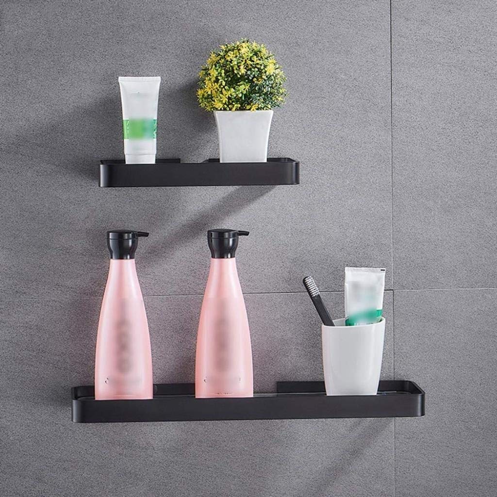 Estante de baño, montaje en pared sin perforaciones, estante de almacenamiento de cristal para baño, color negro (tamaño : 35 cm), tamaño: 35 cm