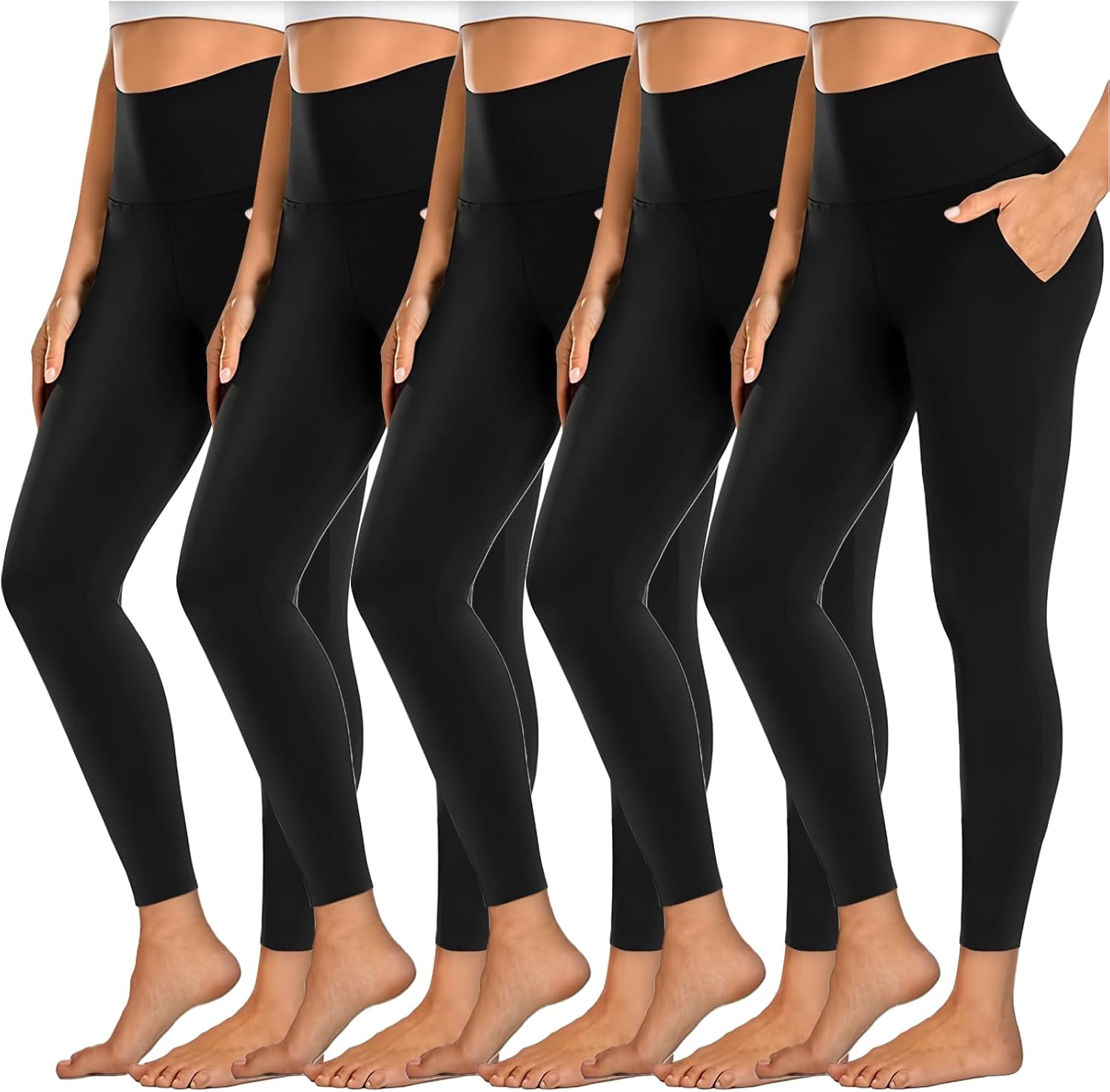 Dimore 5 Pack Women's Leggings with Pockets, High Waisted Workout & Yoga Pants for Tummy Control, Non See-Through for Gym