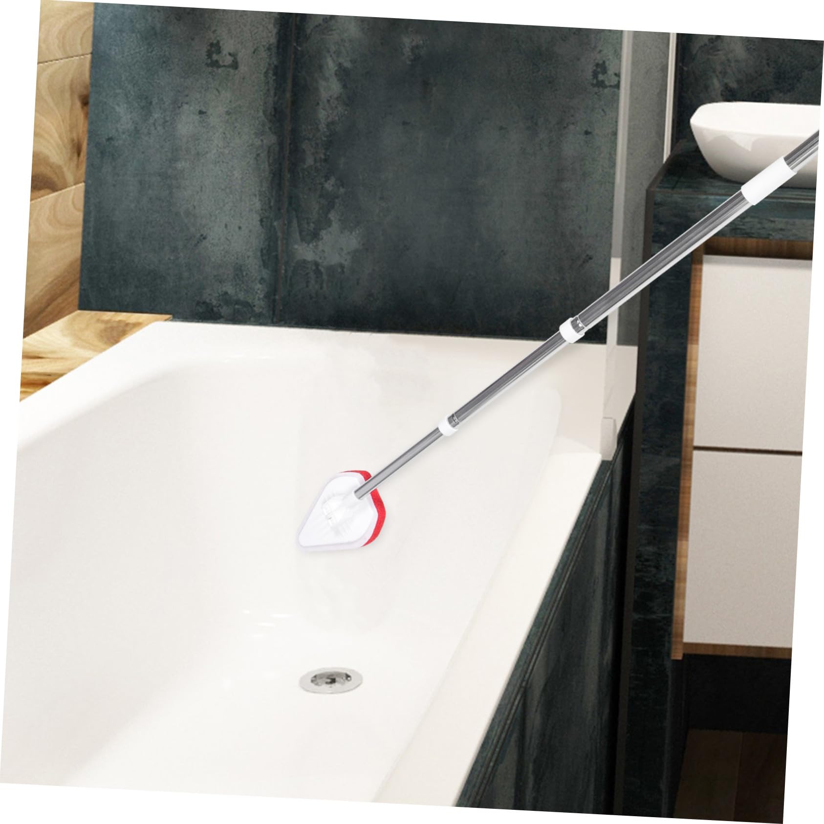TOYANDONA Cepillo De Limpieza Multifunción Para Suelo y Baño Con Mango Extensible, Cabezales De Esponja Triangulares, Plástico Blanco, Para Cocina y Ducha, Kit De 1 Mango 3 Cabezales 1 Cepillo De Piso