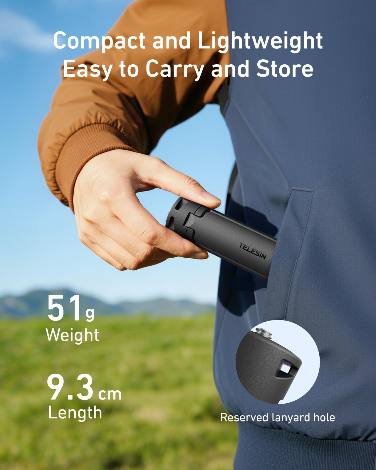 TELESIN Mini Tripod for DJI Osmo Pocket 4/3 Camera & Phone, One-Key Quick Open 1/4" Screw Vlogging Small Desktop Tripod Handle Grip 2-in-1, For Pocket 4/3 & Action 6/5 pro/Go Pro/Insta360 X5 Camera — view 8