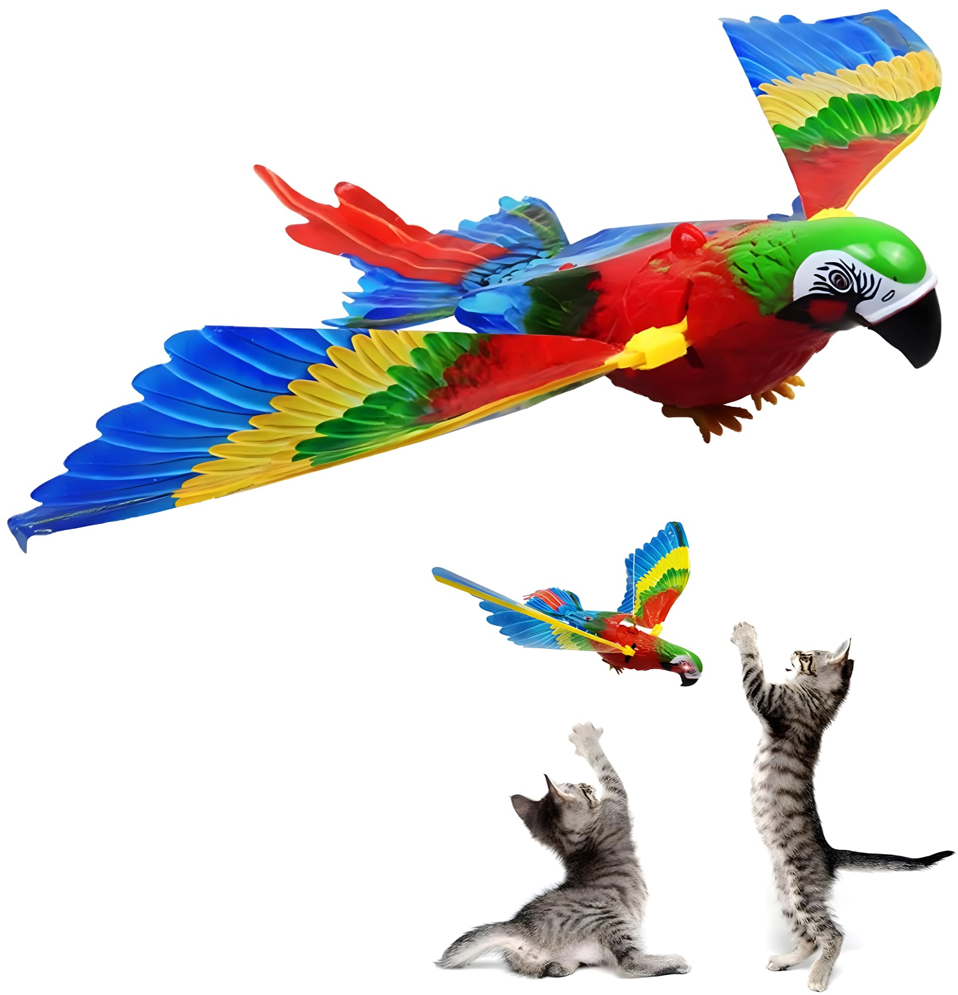 PawLites Parrot Flying Bird Cat Toy with Lights and Sound, Simulation Bird Interactive Cat Toy for Indoor Cats, Interactive Electric Hanging Flying Bird Pet Toy for Cats Kitten Play Chase Exercise