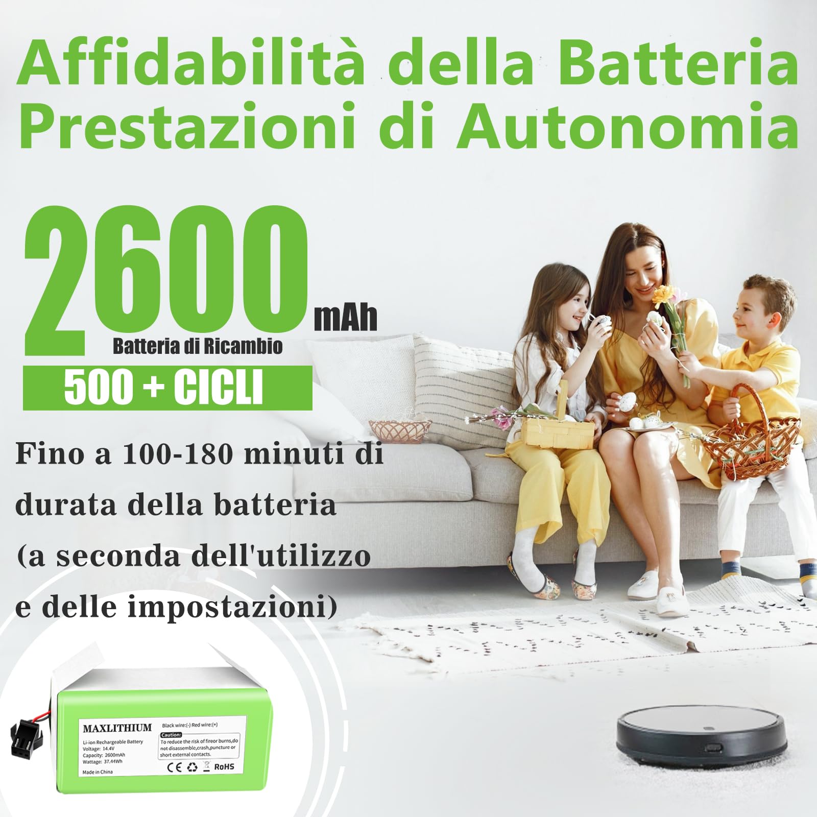 14.4V 2600mAh Li-ion Batteria di Ricambio per IKOHS Netbot S14 S15, Lefant T700, Proscenic 850T, Deebot N79S N79, Eufy RoboVac 11 11S 12 15C 15C Max 15T 30 30C 35C, Conga Excellence 990 950 1090