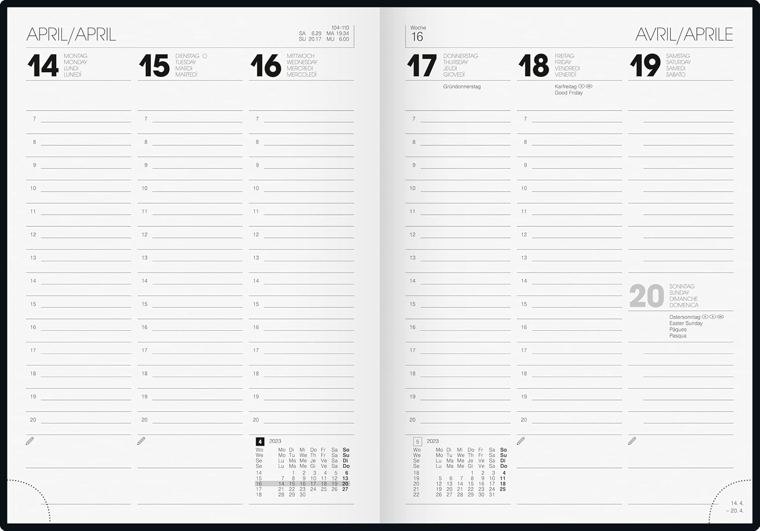 BRUNNEN Weekly calendar model 796 2023 Desk Planner sheet size 14.8 x 20.8 cm coral