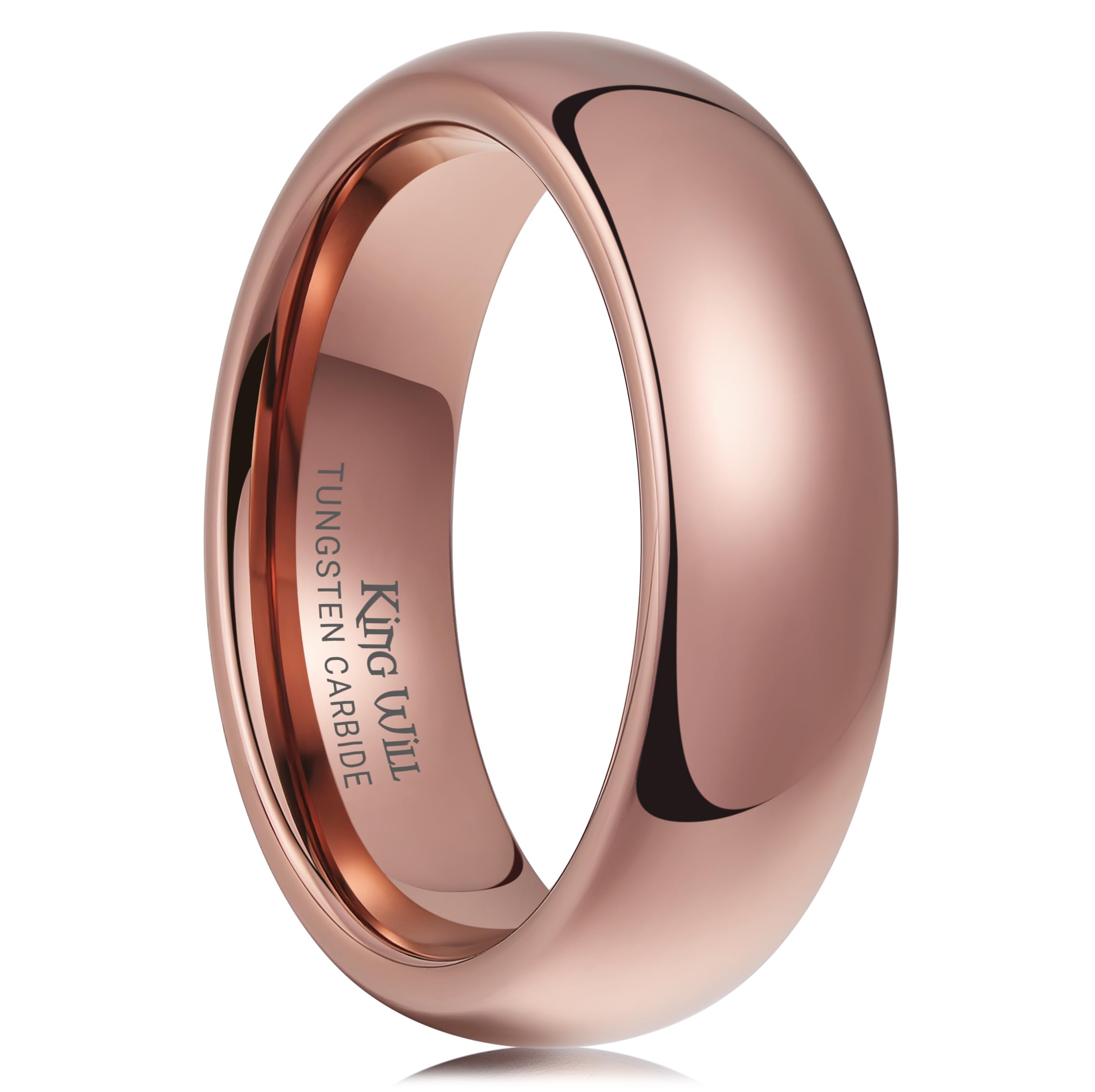 King Will Men's Women's Tungsten Carbide Ring 24k Gold Plated Rose Gold Plated Domed Polished Finish Wedding Band