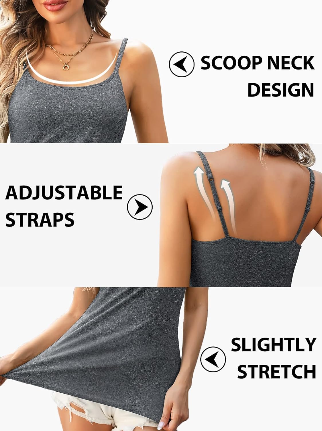 Attraco 2er Pack Damen Baumwolle Tank Top mit Regal BH Unterhemd Verstellbarer breiter Riemen Camisole Basic Cami Tanks
