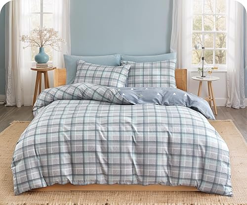 Miniatura 30 de SLEEPBELLA Juego de edredón de muselina de doble capa lavada de 100 % algodón, tamaño Queen, bohemio azul y amarillo, esponjoso, grueso, a cuadros