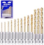JEFE HEX 13-Piece Ensemble de Bits de forage 1/16" 5/64" 3/32" 7/64 " 1/8" 9/64." 5/32" 11/64..." 3/16" 13/64", Hex Set de bit de forage de Shank pour un changement rapide, Titanium HSS Des bitumes de forage, 135 Degree Easy Cut Split Point, idéal pour le bois, l'acier, le cuivre,