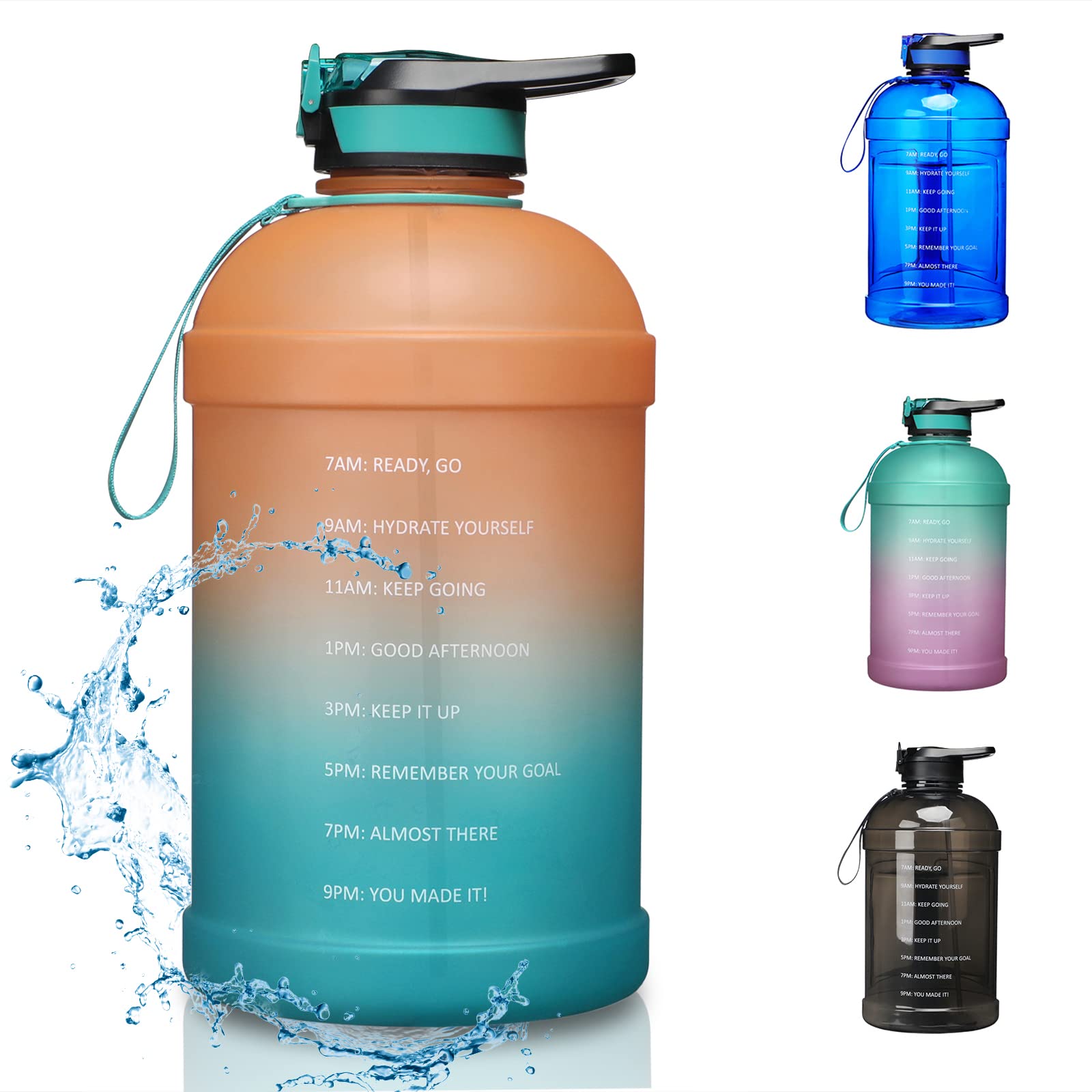 Photo 1 of KEVENZ Water Bottle with Time Marker, 1 Gallon Water Bottle with Straw, Leakproof Water Jug, BPA Free, Orange Green Orange/Green Gradient