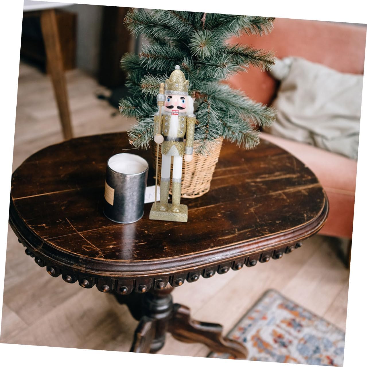 3pcs Christmas Nutcracker Figurines Set, Wooden Nutcracker Soldiers with Glitter Finish in Silver, Gold, and Pink, Indoor Festive Decorations for Xmas Party and Home Display