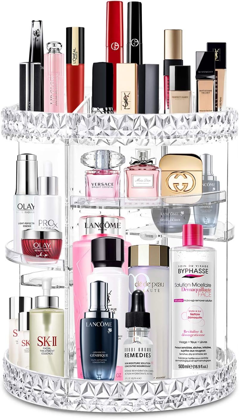 alvorog Makeup Organizer 360 Degree Rotating Cosmetic Storage Case DIY Makeup Carousel Spinning Holder with Adjustable Shelves Large Capacity for Jewelry, Makeup Brushes and Lipsticks (Small)