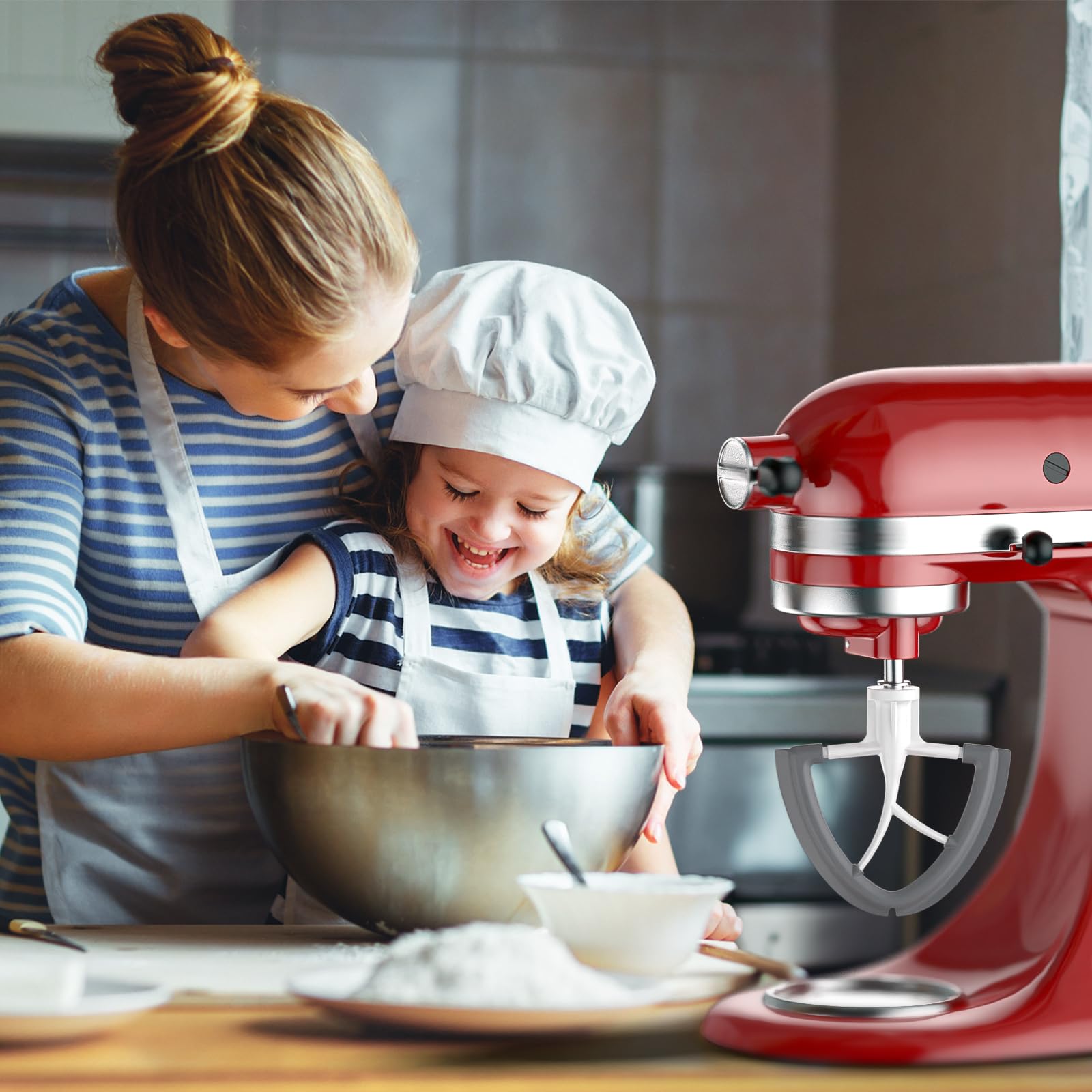 Sbattitore con Bordo Flessibile per KitchenAid 4,5-5 Quart, Accessori per KitchenAid Sbattitore a Pale Piatte con Raschiatore, Lavabile in Lavastoviglie